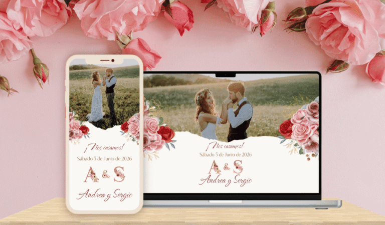invitación digital de boda floral rosas