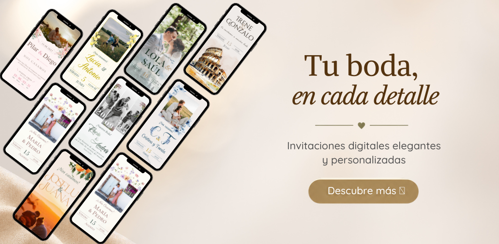 Invitación de boda digital en un móvil con mapa, regalos, música y confirmación de asistencia